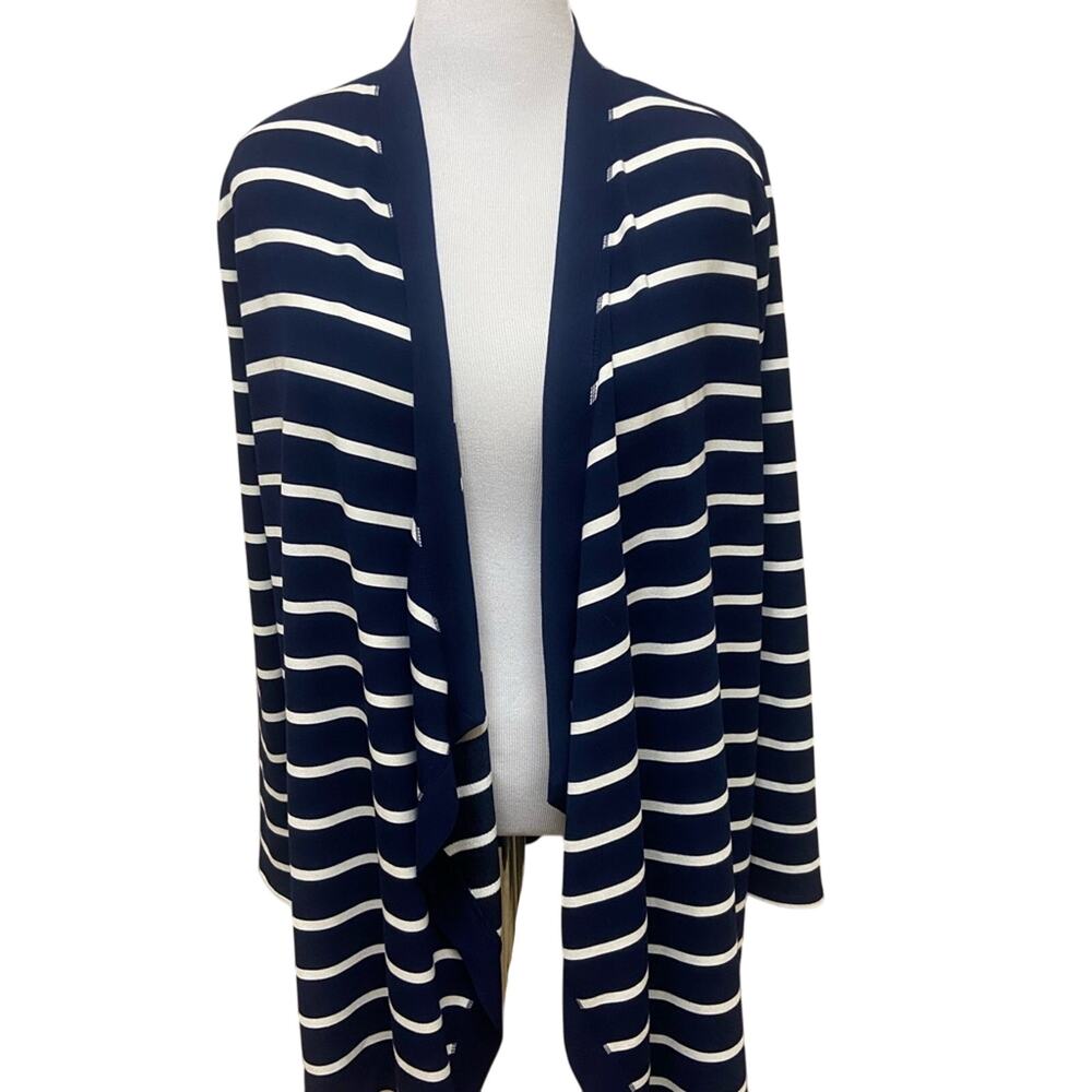 NWT  Ralph Lauren Navy and White Striped Open Front Cardigan- Women's Size Large
